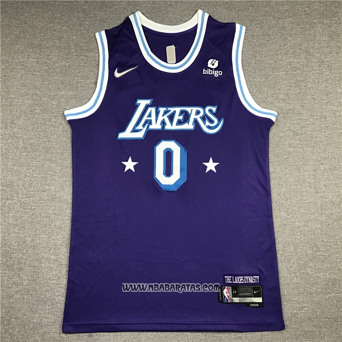 Camiseta Los Angeles Lakers Russell Westbrook #0 Ciudad Edition 2021-22 Violeta